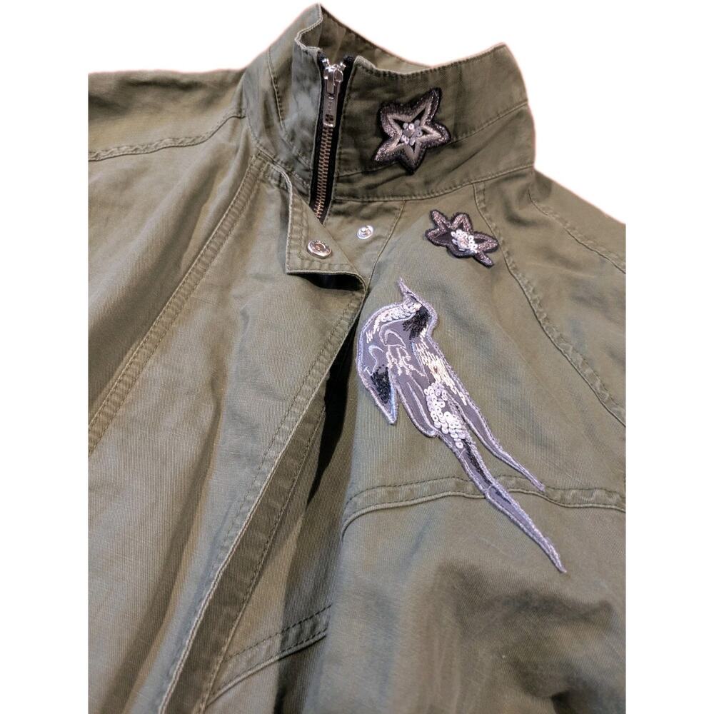 Cabi Linen Blend Embroidered Bird Jacket Womens M Green Utility Cinch Waist Coat - Picture 2 of 10
